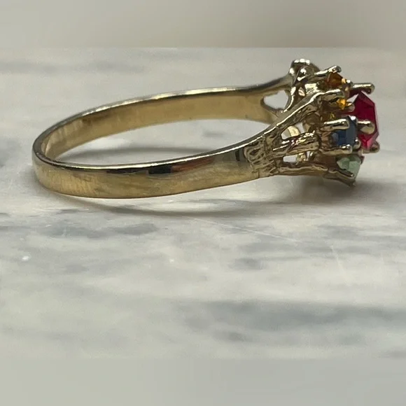 Vintage Gold plated MultiGemstone Ring 7 Ruby Red Citrine Blue Green Leaf Design - Picture 6 of 13
